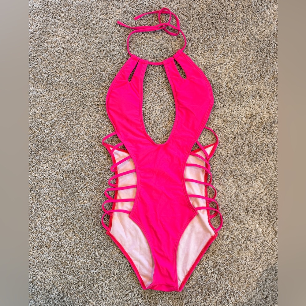 Hot Pink Strappy One-Piece Swimsuit